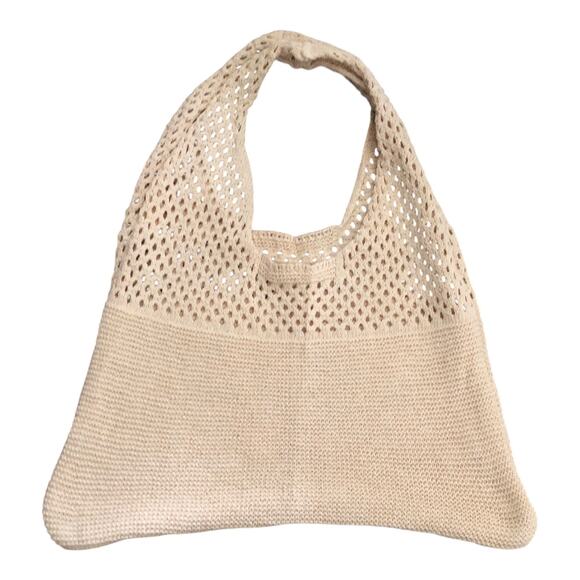 Set of 3 Knit Crochet Tote Bags Black Beige Cream Mesh Slouchy Hobo Reusable - Picture 11 of 11